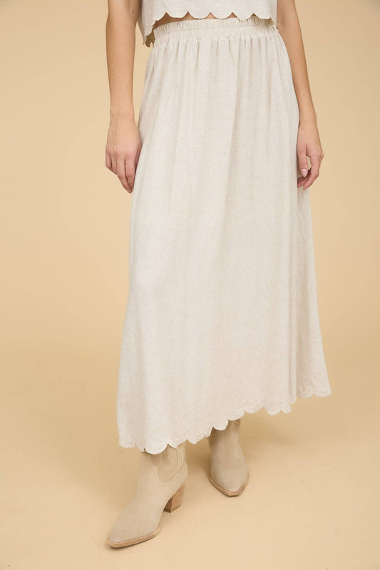 Misty Scallop Natural Midi Skirt