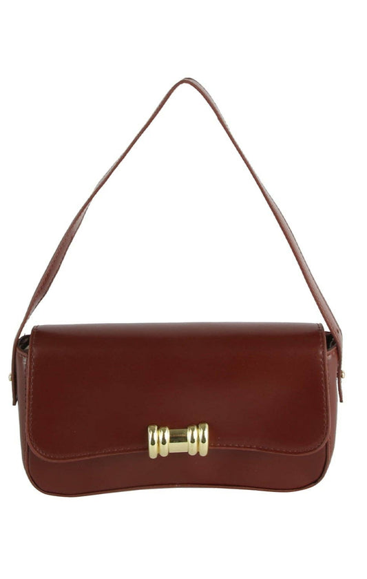 Metal Accent Vegan Leather Shoulder Bag