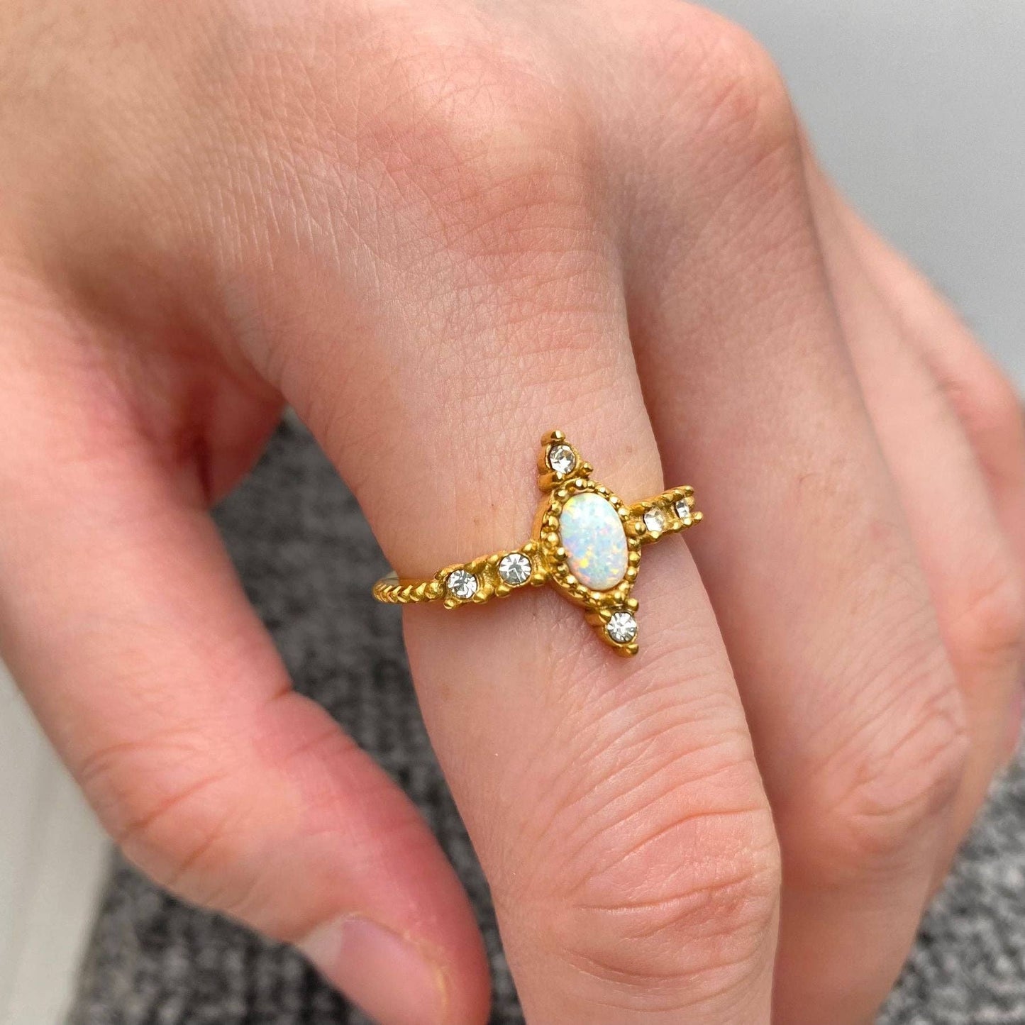 Inlaid CZ&Opal Ring
