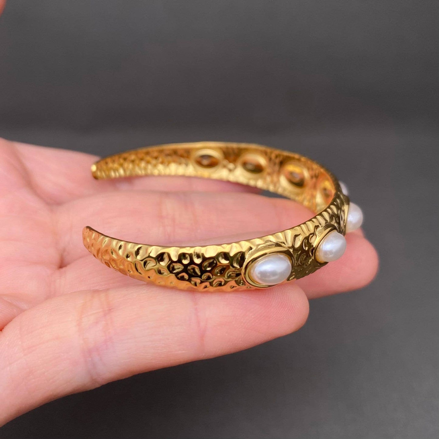 Pearl Inlaid Gold Cuff
