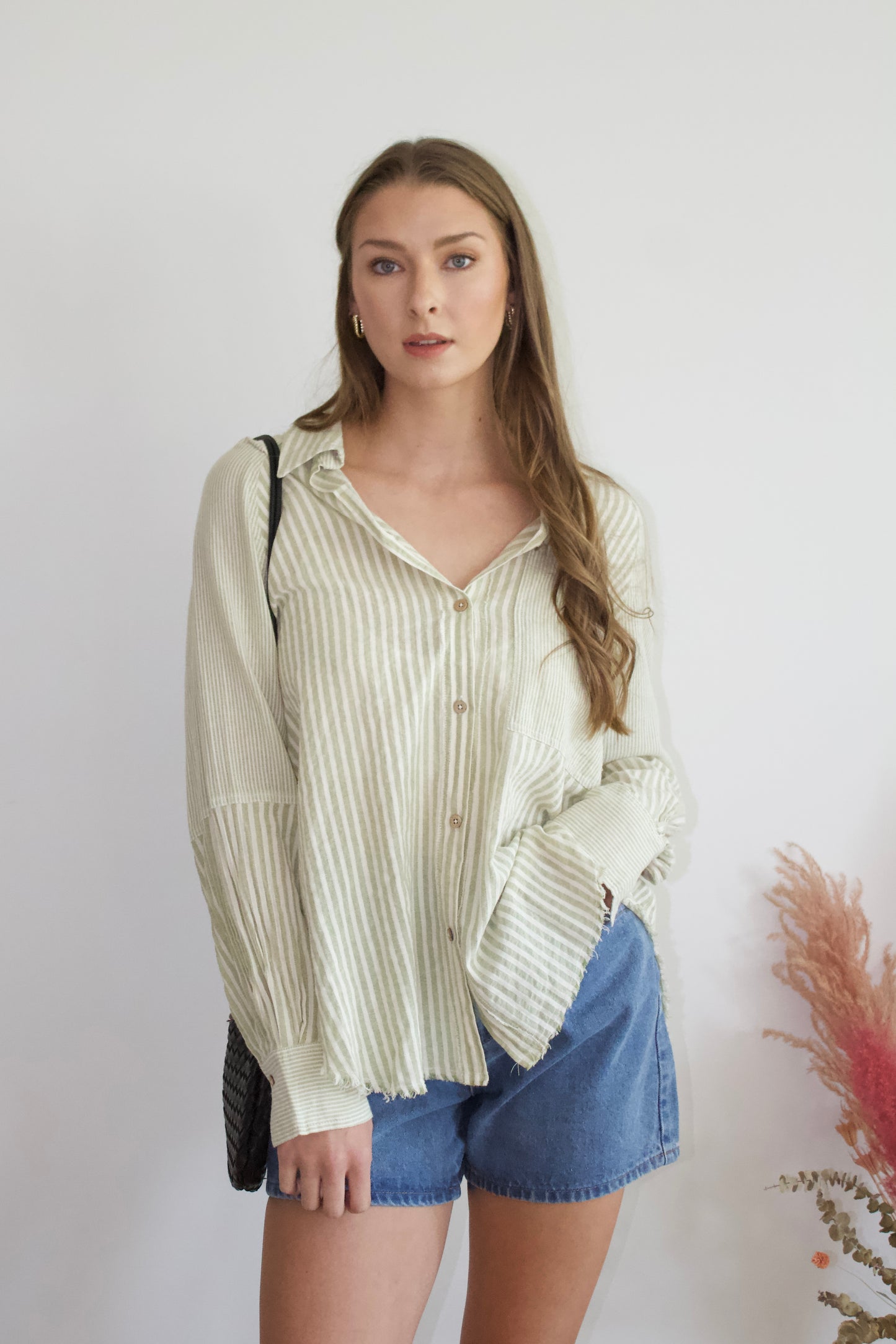 green and white stripe button down shirt free people dupe