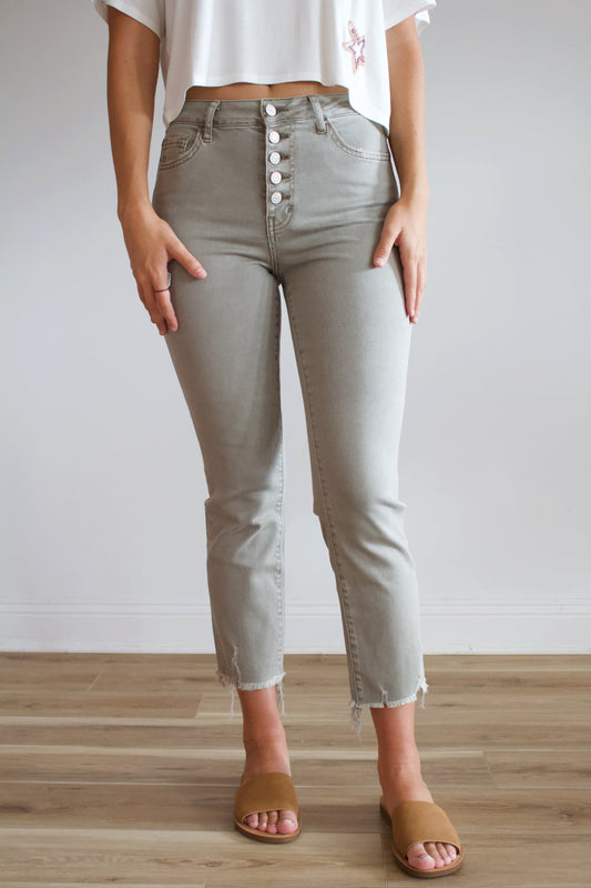Jeanne Highrise Straight Olive Jean