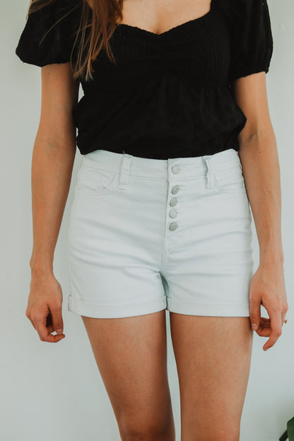 Curvy Fit Exposed Button White Shorts