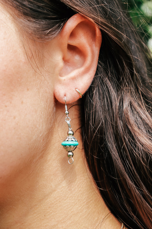 Turquoise Stacked Metal Earrings