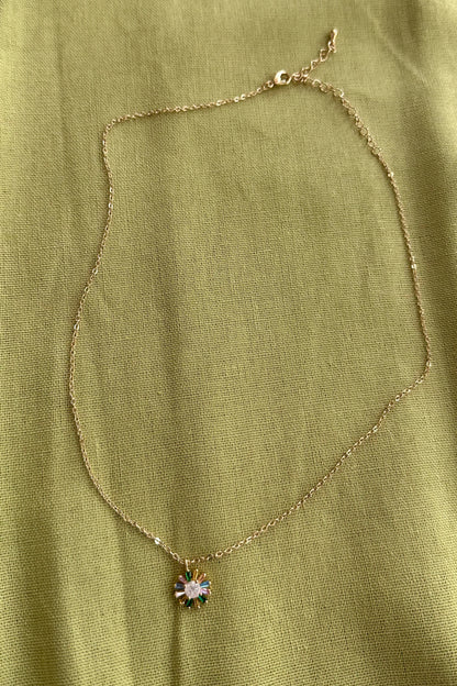 Paved Crystal Flower Charm Necklace