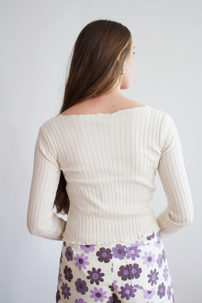 Miki Cream Ribbed Sweater