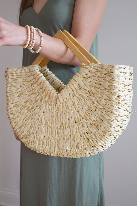 Woven Straw Pointed Handle Bag