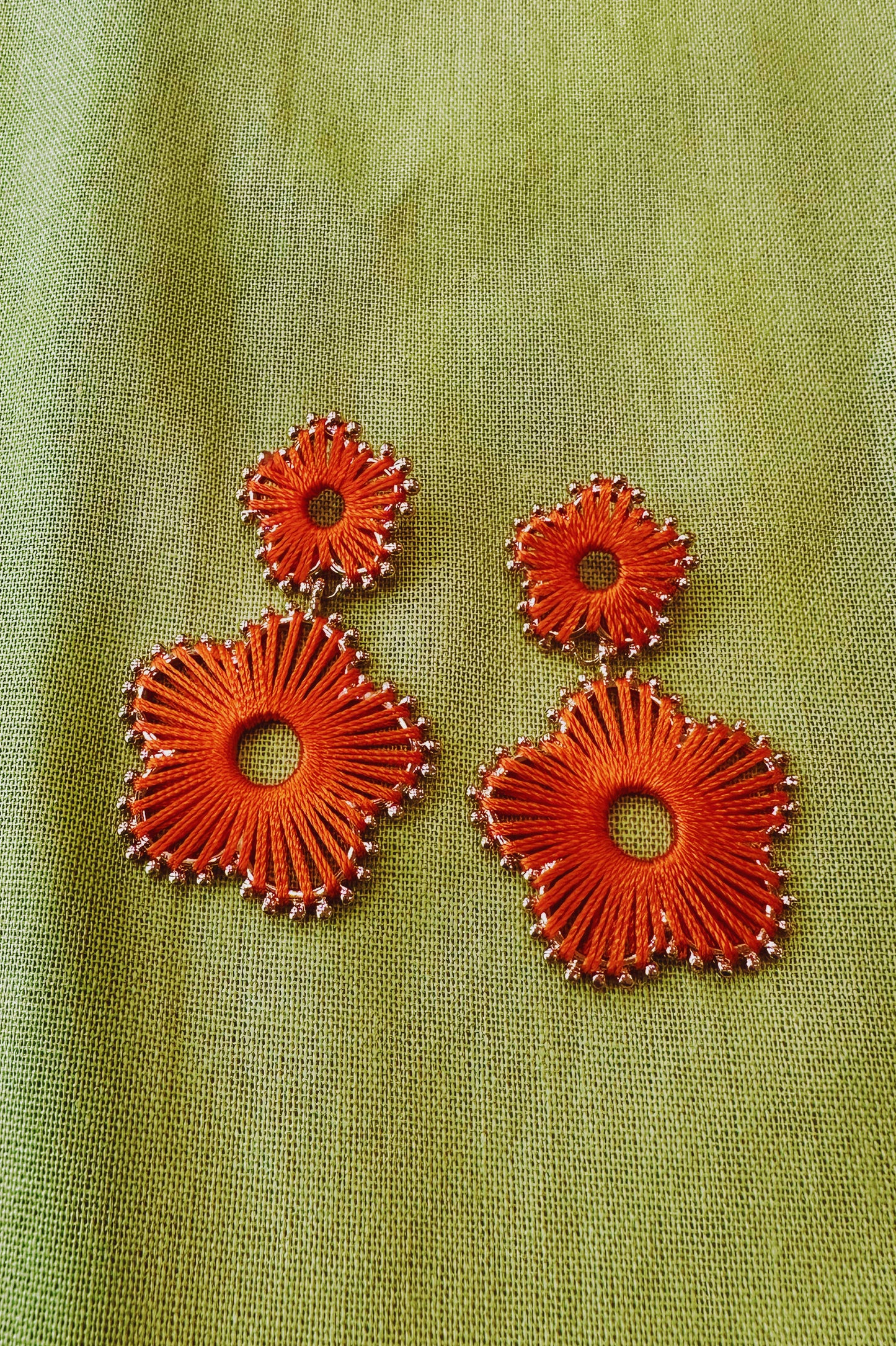 Thread Wrapped Flower Earrings