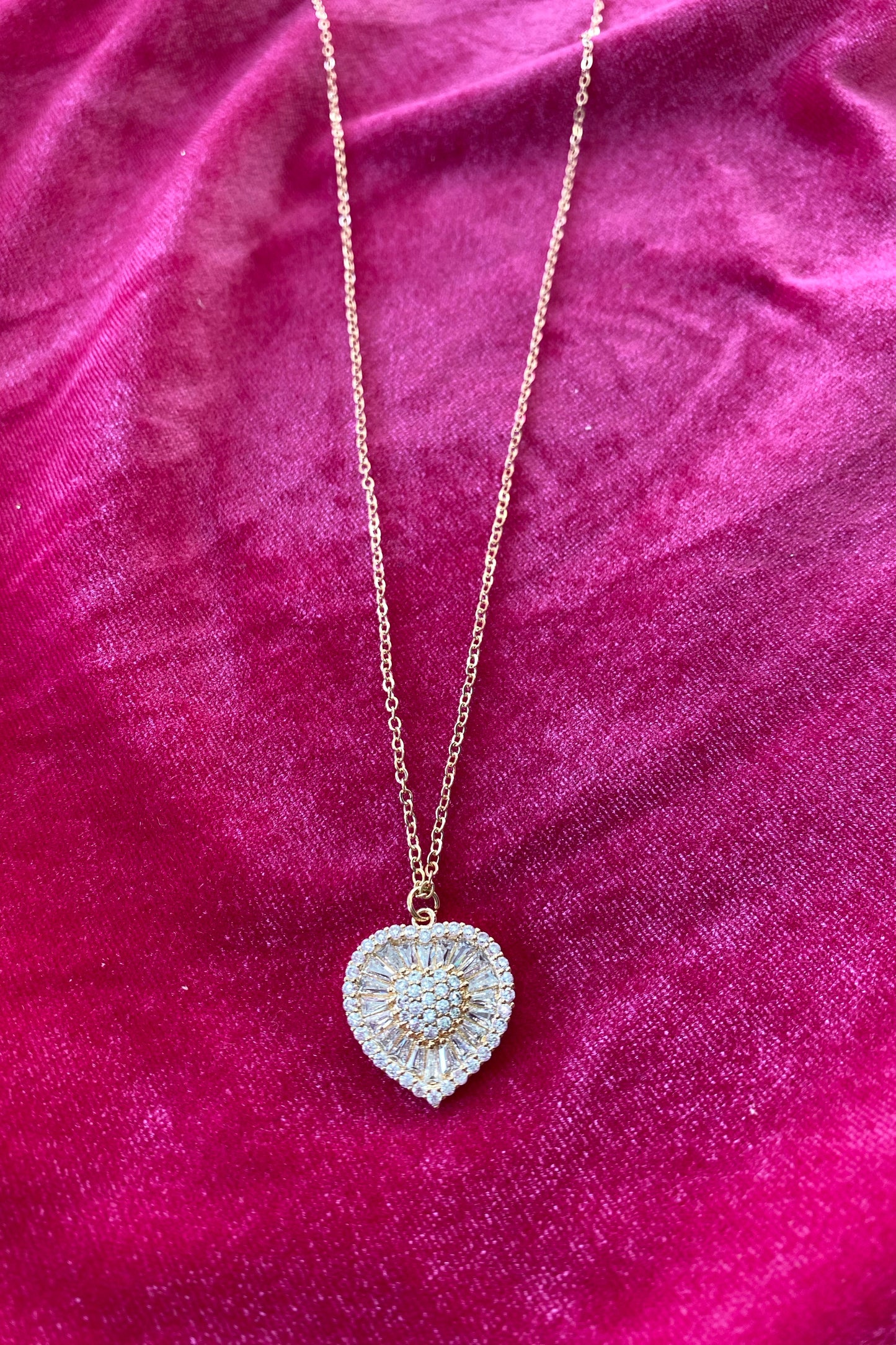 Heart Cubic Zirconia Paved Necklace