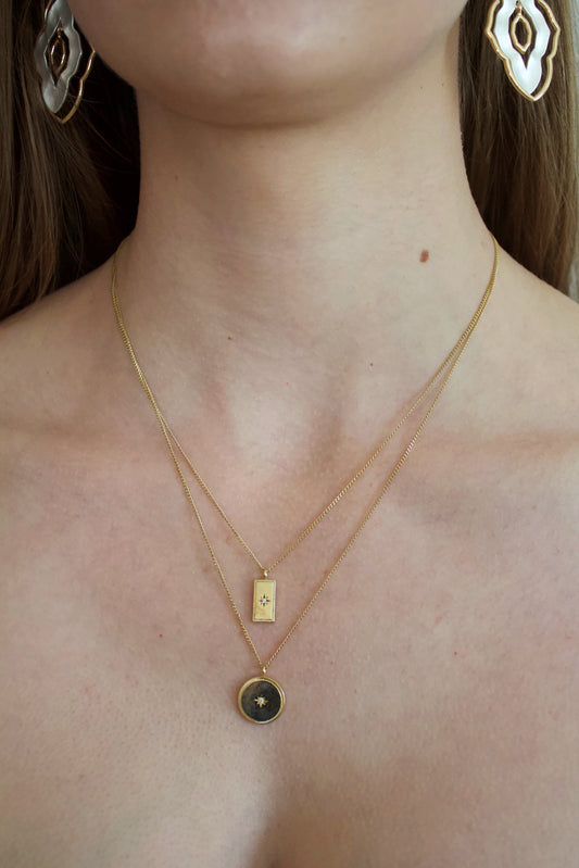 Cubic Zirconium Disk and Rectangle Layered Necklace