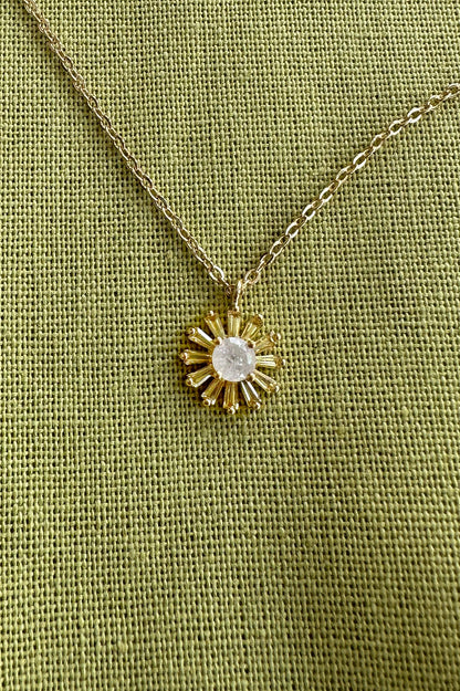 Paved Crystal Flower Charm Necklace