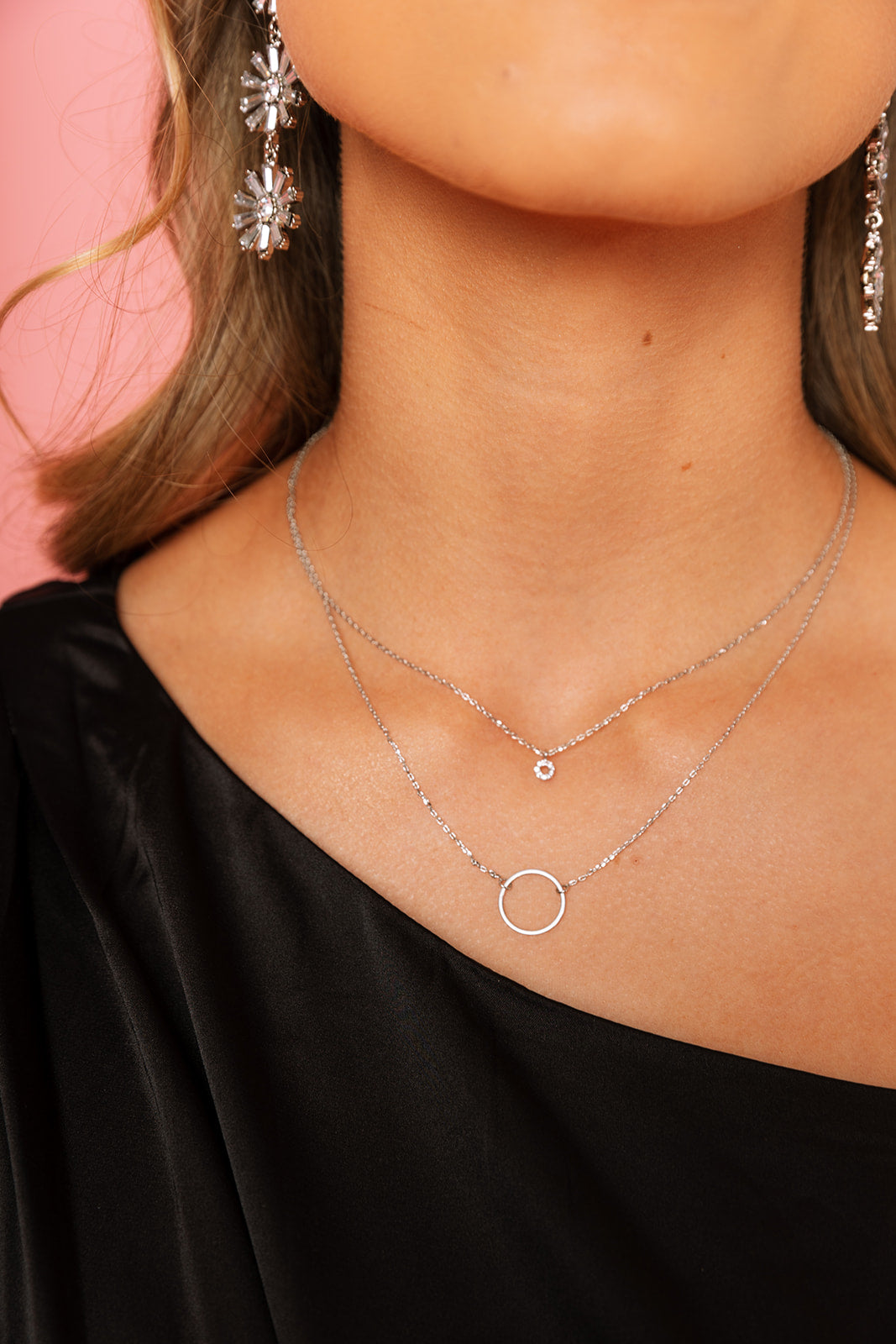 Cubic Zirconia Circle Layer Necklace